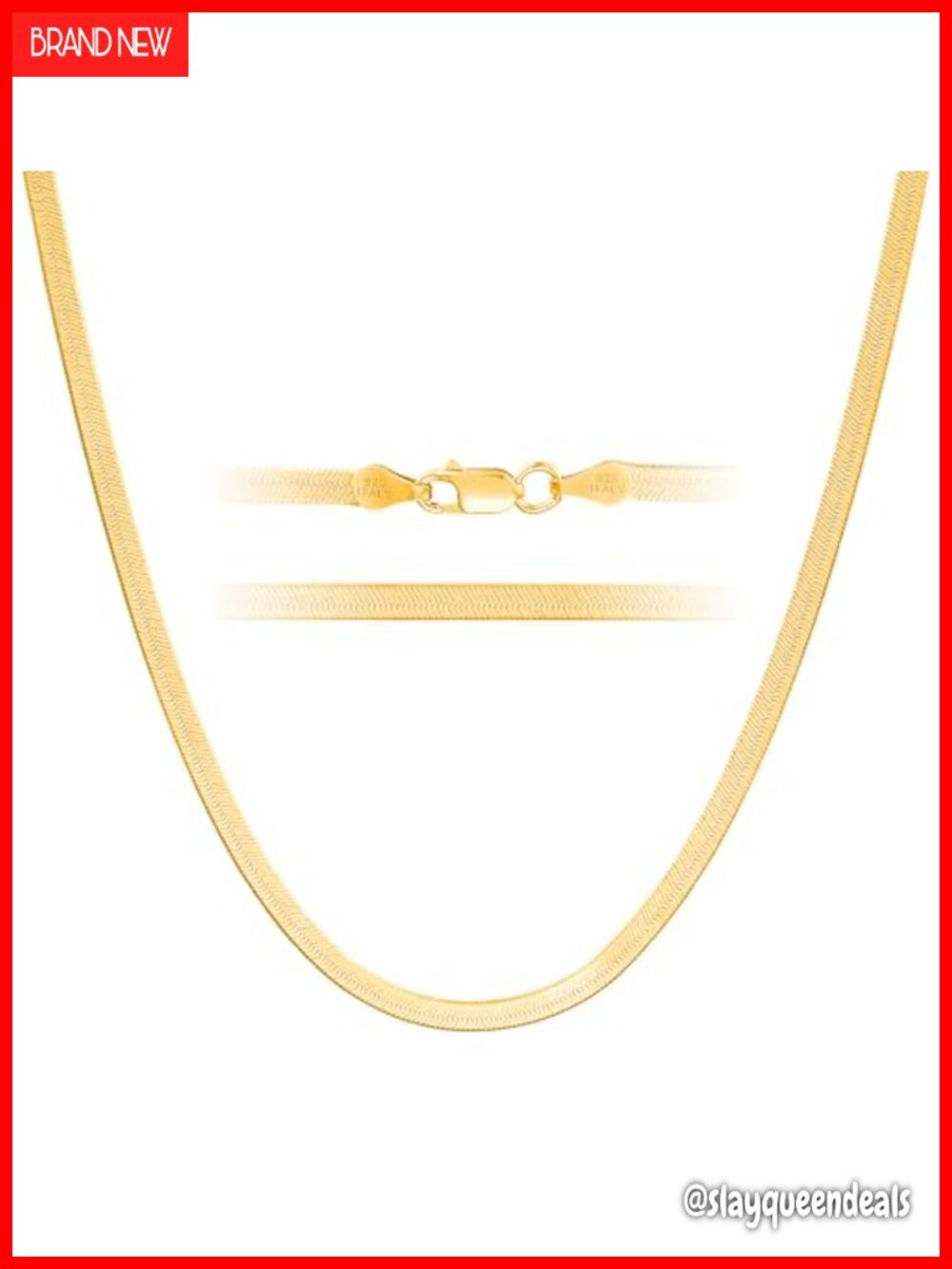 24K Gold Plated 925 Sterling Silver Herringbone Chain Necklace 18 Inch